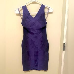 HERVE LEGER BLUE WOVEN RAYON BANDAGE BODYCON DRESS SIZE S